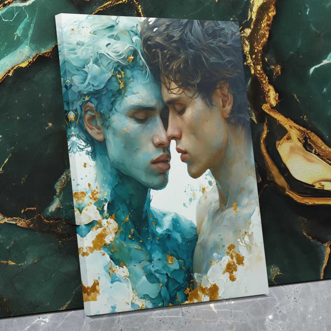 Intertwining Souls Romantic Male Couple Gay Wall Art Print On intertwining-souls-romantic-male-couple-gay-wall-art-print-on