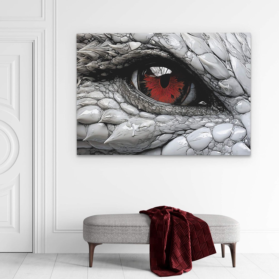 White Dragon Eye Intense Mythical Creature Canvas Art for Fantasy Decor ...