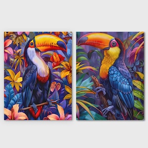 Rainforest Toucans - Jungle Bird Art Set, Perfect for Tropical Home Decor