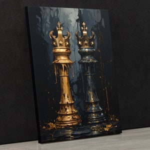 Imperial Pair - Black & Gold Chess Art, Canvas Print, King Chess Pieces, Kitchen Decor, Bathroom Wall Art