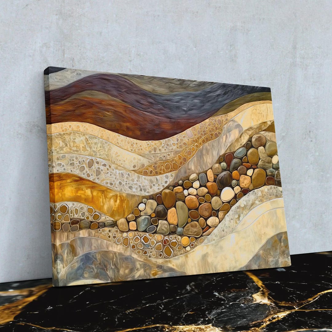 Earthy River Rock Wall Art, Abstract Nature Canvas Print, Neutral Stone ...