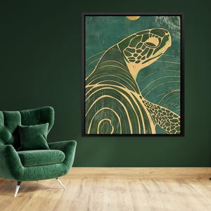 Beach Turtle Abstract Art Print, Coastal Decor, Whimsical Sea Life Illustration
