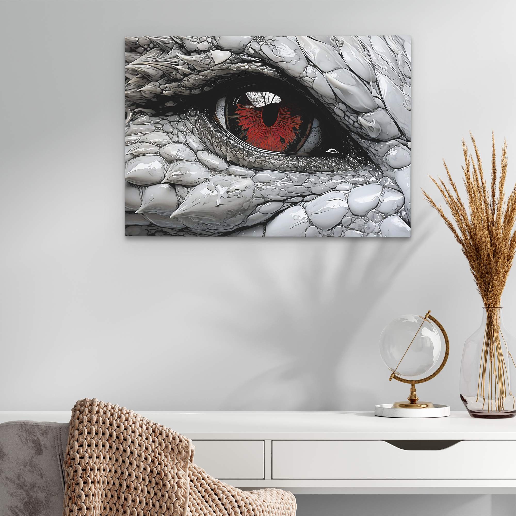 White Dragon Eye Intense Mythical Creature Canvas Art for Fantasy Decor ...