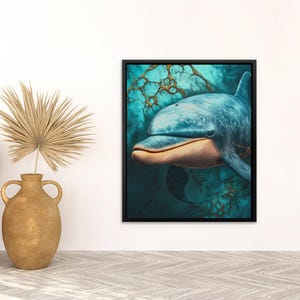 Smiling Dolphin Wall Art, Underwater Ocean Canvas Print, Vibrant Marine Wildlife Decor