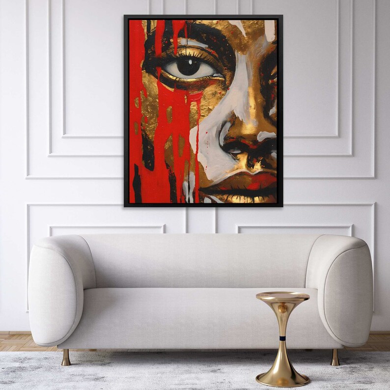 Pry Abstract Red and Gold Female Face Abstract Canvas Art - Crimson Elegance - Etsy
