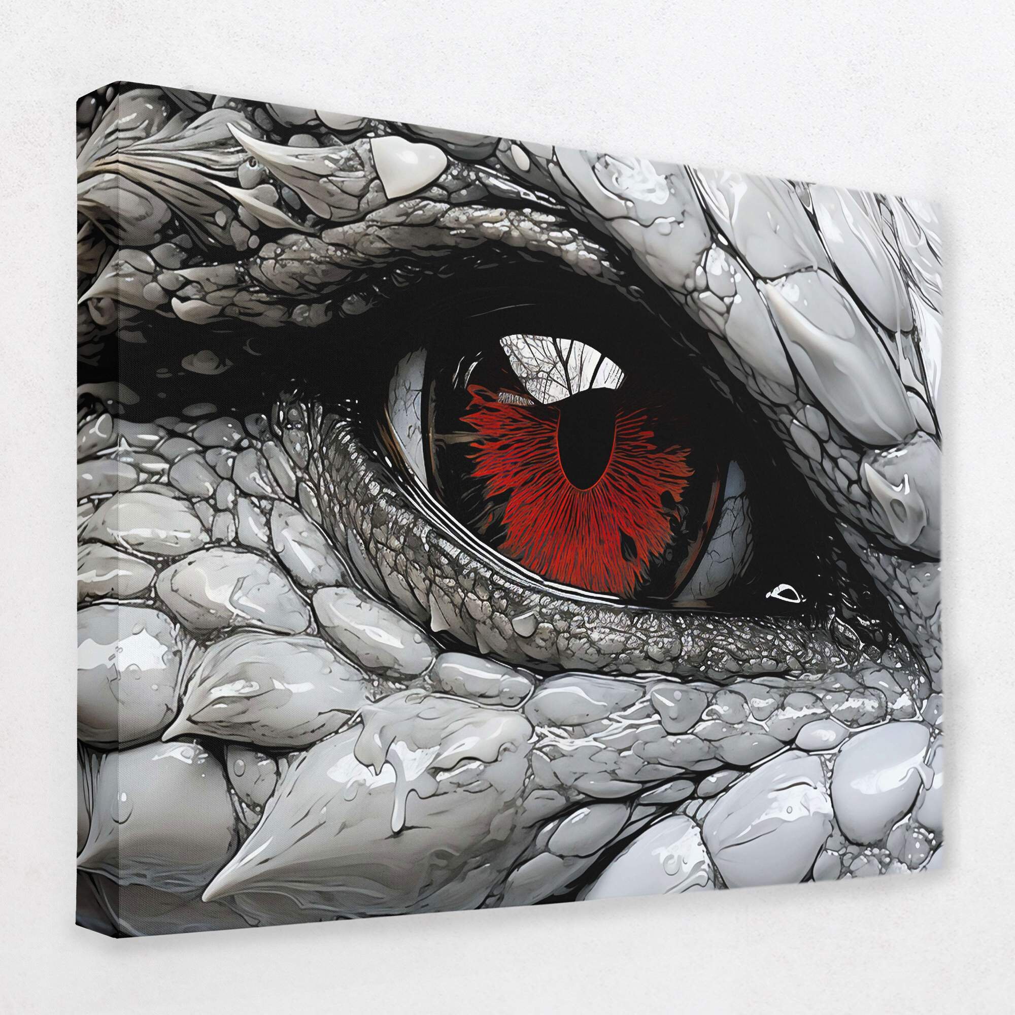 White Dragon Eye Intense Mythical Creature Canvas Art for Fantasy Decor ...