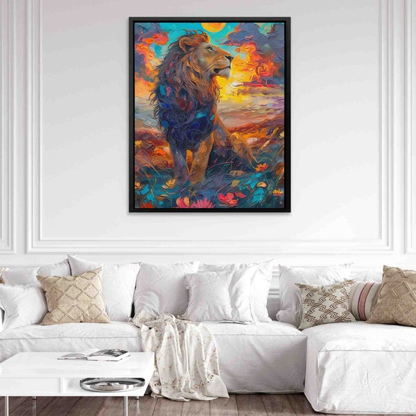 Downwind Scent Art Print - Majestic Lion in Sunset, Regal Savanna King Canvas, Wildlife Lover Wall Art