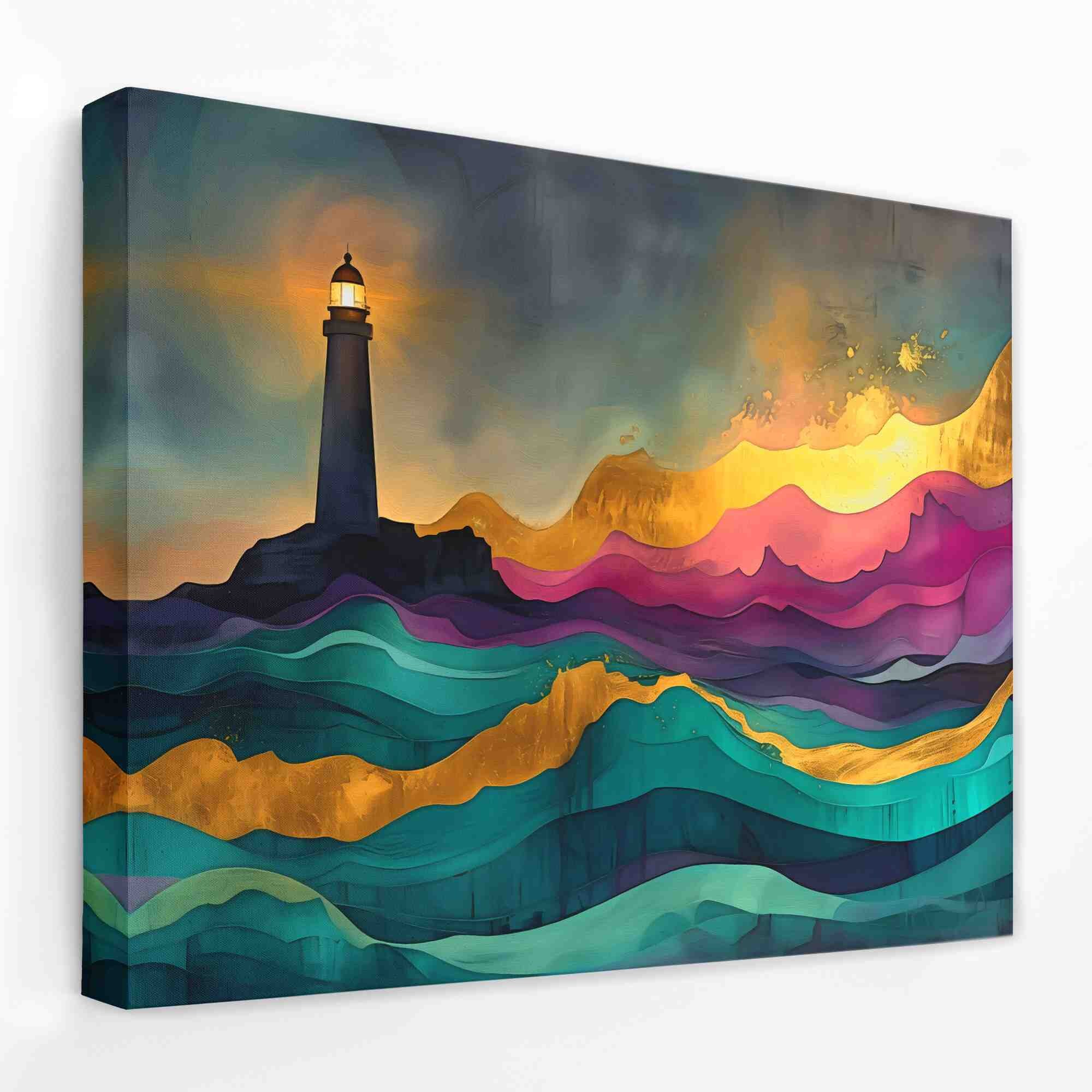 Beacon of Hope - Lighthouse Sunset Canvas Art, Inspirational Nautical ...