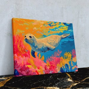 Colorful Seal Art, Ocean Animal Print, Playful Sea Life Decor