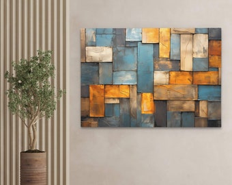 Mystic Mirage Abstract Metal Art | Industrial Blue and Orange Wall Decor | Modern Textured Artwork