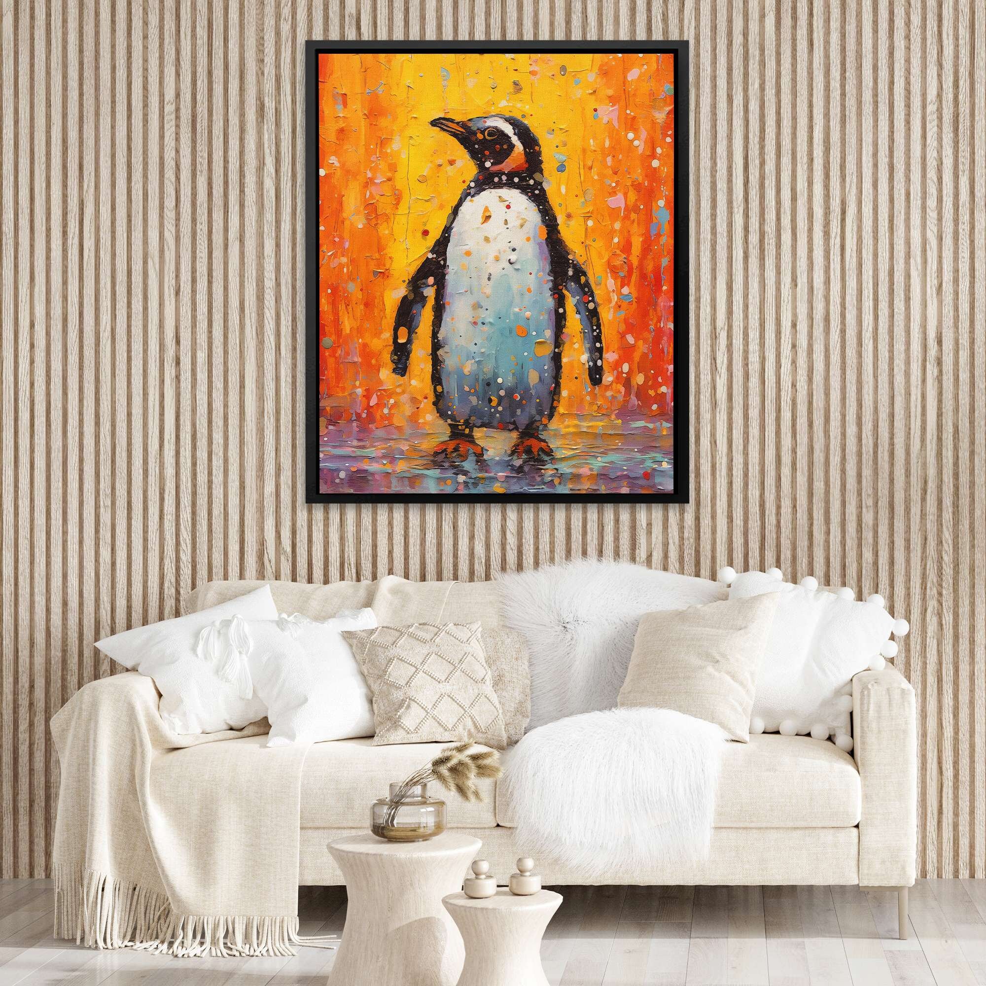 Buy Abstract Penguin Canvas Print – Vibrant Splatter Paint Wall