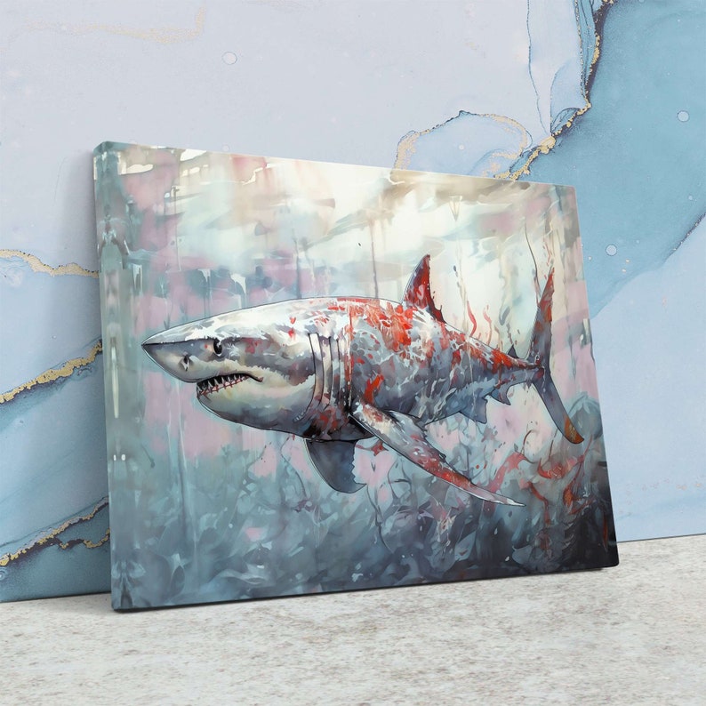 Great White Shark Painting Large Shark Canvas Art Wall Art Shark Lovers
