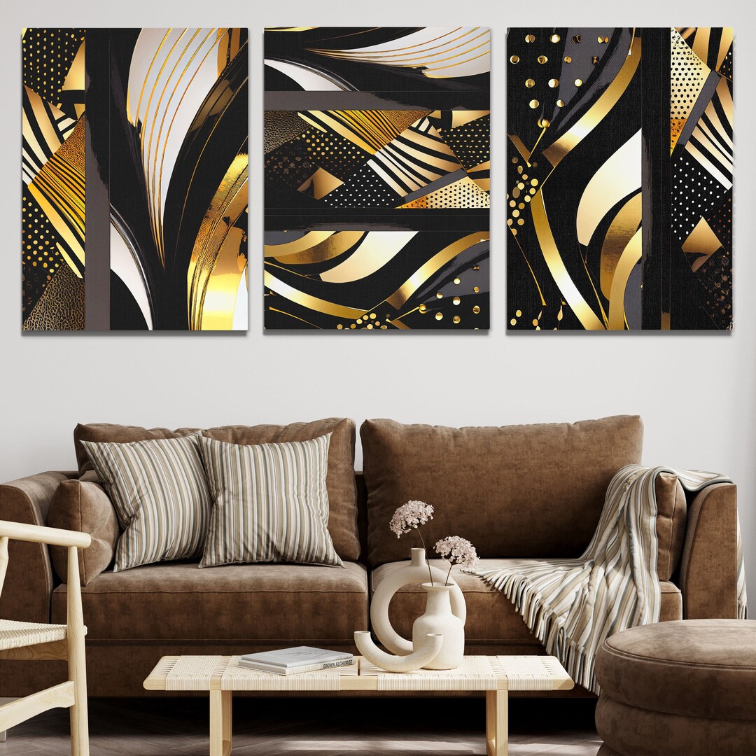 Luxurious Patterns & Golden Streaks: Modern Black and Gold Abstract ...