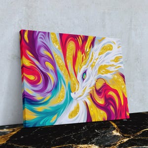 Rainbow Dragon Wall Art, Colorful Fantasy Illustration, Mythical Creature Decor