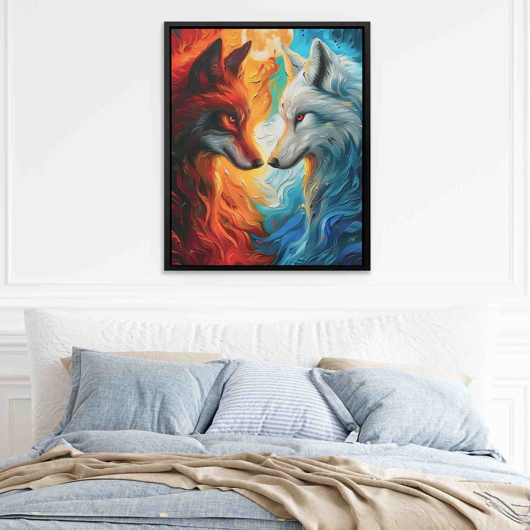 Fire and Ice Wolves Canvas Print - Elemental Harmony Art for Home Decor ...