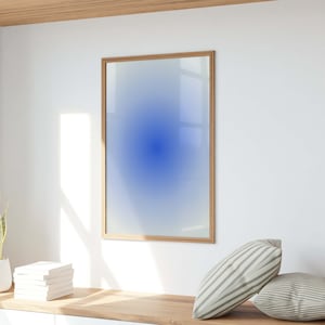 Blue and White Gradient Aura Aesthetic Circle Calming Wall Art Poster