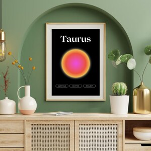 Taurus Astrology Aura Poster, Horoscope Zodiac Poster, Digital Download, Star Sign Gradient Zodiac Colorful Abstract Trendy Wall Art