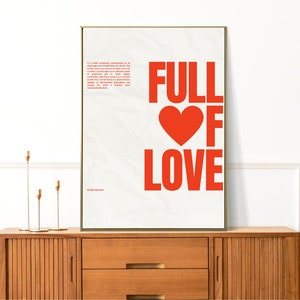 Full of Love Wall Art, Retro Quote Minimalist Print, Digital Download, Trendy/Aesthetic/Pink Love Be My Valentine Digital Download Poster