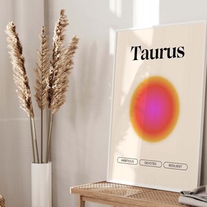 Taurus Astrology Aura Poster, Horoscope Zodiac Poster, Digital Download, Star Sign Gradient Zodiac Colorful Abstract Trendy Wall Art