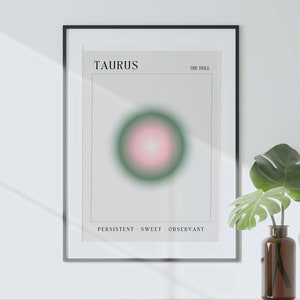 Taurus Astrology Aura Poster, Horoscope Zodiac Poster, Digital Download, Star Sign Gradient Zodiac Colorful Abstract Trendy Wall Art