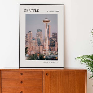 Seattle Washington Poster, Seattle Photography Digital Download, Seattle Skyline Art