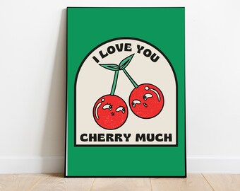 Póster "Te amo mucho, Cherry": Impresión retro de frutas (descarga digital)