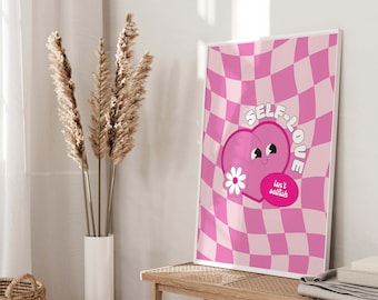 Self Love Herz Poster | Retro Pink Ästhetische Kunst (Digitaler Download)