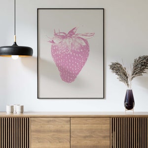 Stampa digitale scaricabile con fragola rosa / Poster decorativo per la stanza, stile retrò e alla moda