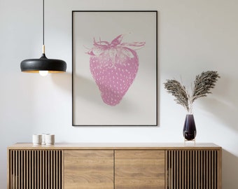 Rosa Erdbeer Print: Trendige Retro Wandkunst (Digitaler Download)