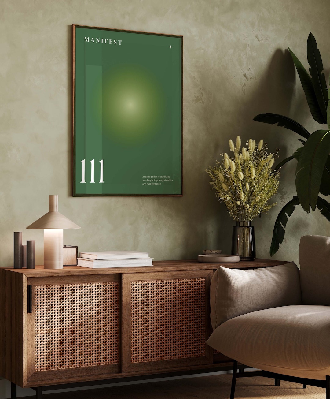 111 Angel Number Print: Green Gradient Aura Aesthetic Wall Art Poster ...
