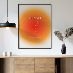 Virgo Astrology Aura Poster, Horoscope Poster, Digital Download, Orange Gradient Wall Art, Aesthetic/Groovy/Vibrant/Trendy Art