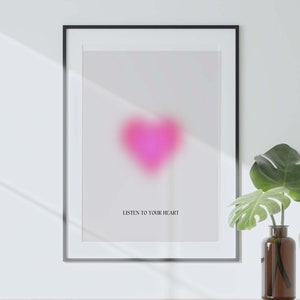 Escuche su corazón, cartel de aura de energía, descarga digital, arte de pared degradado, arte estético/groovy/vibrante/de moda