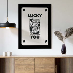Lucky You Retro Trendy Aesthetic Wall Art, Wall Print, Digital Download Print, Wall Decor, Large Printable Art, Queen of Hearts, Card Art