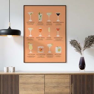 Stampe artistiche da parete per cocktail, galleria di cocktail, poster estetico per carrelli bar, stampa di ricette di alcolici, download digitale di stampe di cocktail