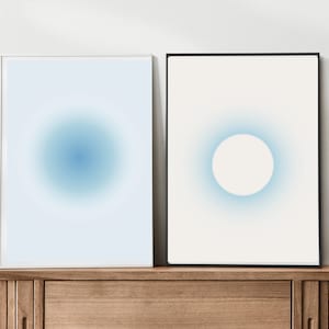 Light Blue Gradient Aura Set of 2 Aura Poster, Digital Download, Aesthetic Calming Printable Wall Art, Groovy Trendy Prints Set