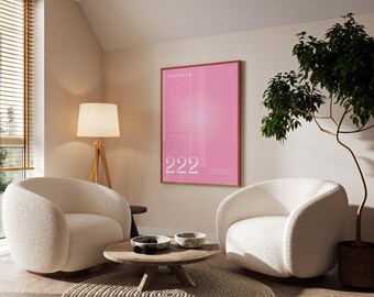 222 Angel Number Pink Gradient Poster: Trendy Aura Aesthetic Wall Art (Digital Download)