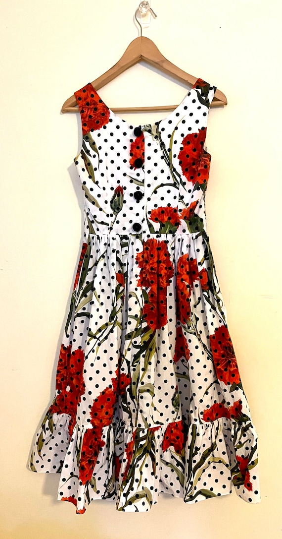 DOLCE & GABBANA★DRESS CARNATION POLKA DOT PRINT FRINGE DOLCE & GABBANA DRESS CARNATION POLKA DOT PRINT FRINGE