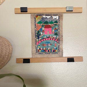 Hand Painted Mexican Folk Art on Amate Bark - Roosters Scene
