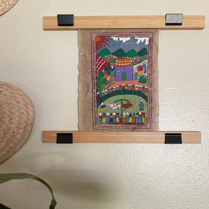 Hand Painted Mexican Folk Art on Amate Bark - Roosters Scene 2