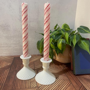 Westmoreland English Hobnail Milk Glass candlestick holders