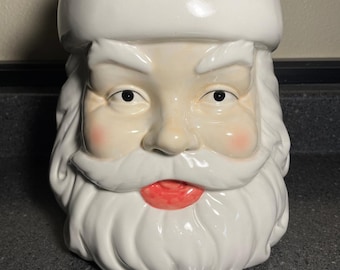 Classic Santa Claus Christmas Head Ceramic Transpac Cookie Jar  EUC