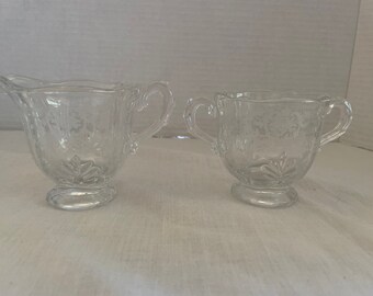 Vintage Set of Shirley by Fostoria Baroque Shape Footed Creamer and Sugar