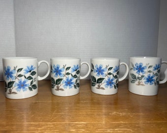 Ensemble de 4 tasses à café florales bleues MCM vintage