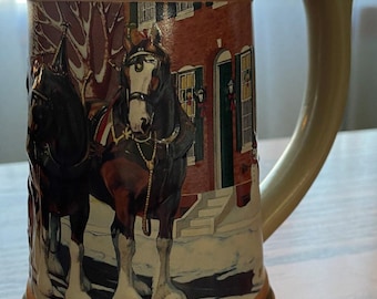 Vintage Budweiser Beer Stein Ceramarte Hometown Holiday Clydesdales 1993
