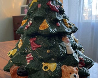 Vintage 11" 1995 Ceramic Christmas Tree cookie jar table top Jay Imports