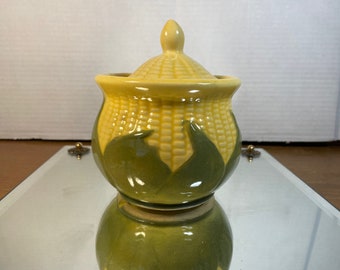 Vintage Shawnee Art Pottery Sugar Bowl With Lid Corn King #78 Yellow and Green