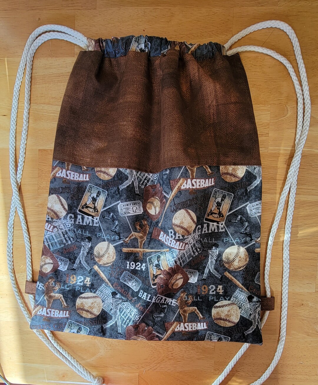 Baseball Drawstring Backpack That is Fully Lined. Perfect for Etsy