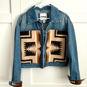 Cropped Denim Southwestern Aztec Jacket