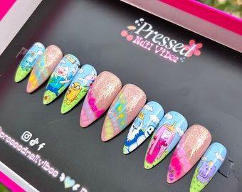 Ready to ship size medium adventure time nails medium stiletto nails press on stick on
