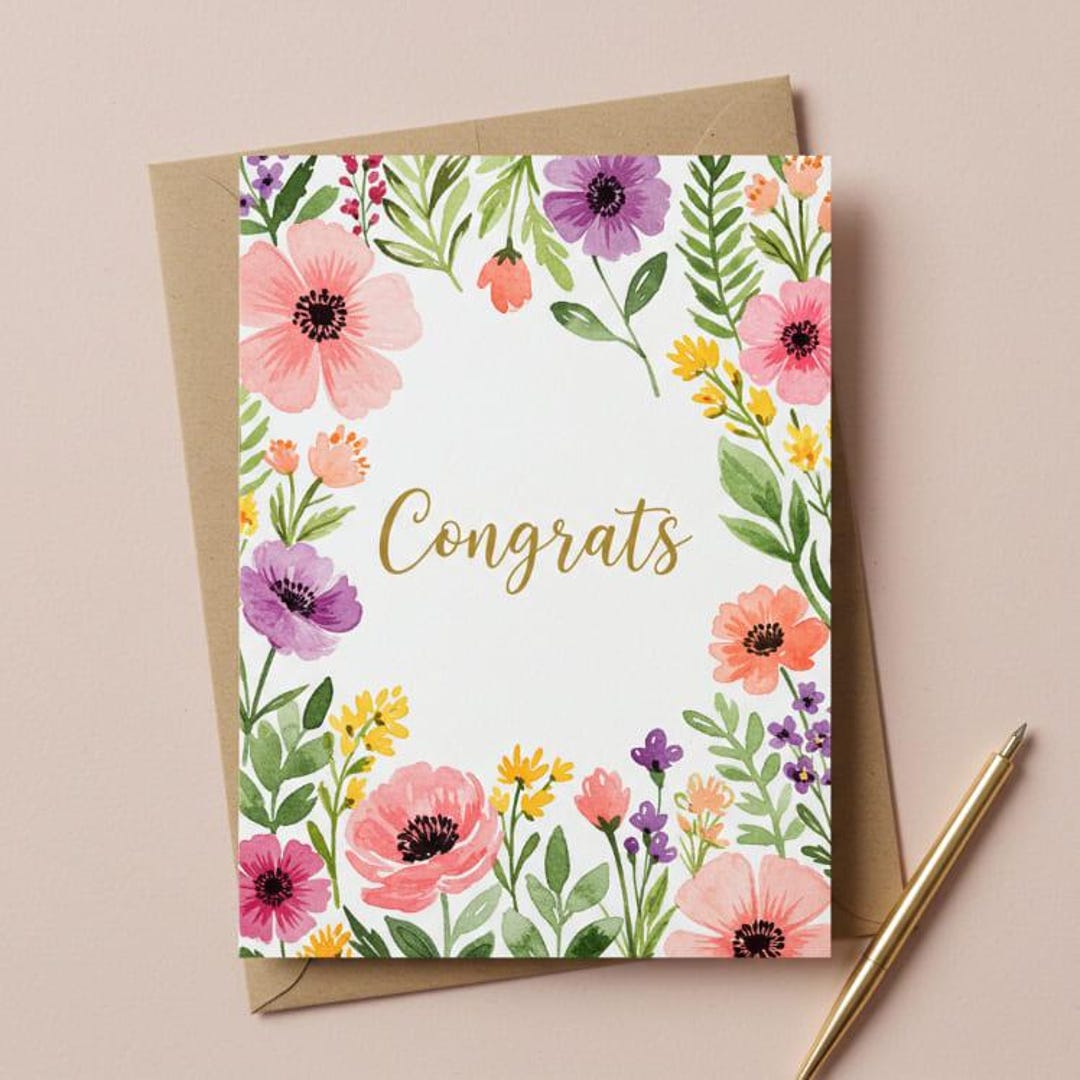 Congrats Floral Printable Greeting Card 5x7 | INSTANT DOWNLOAD | Blank ...